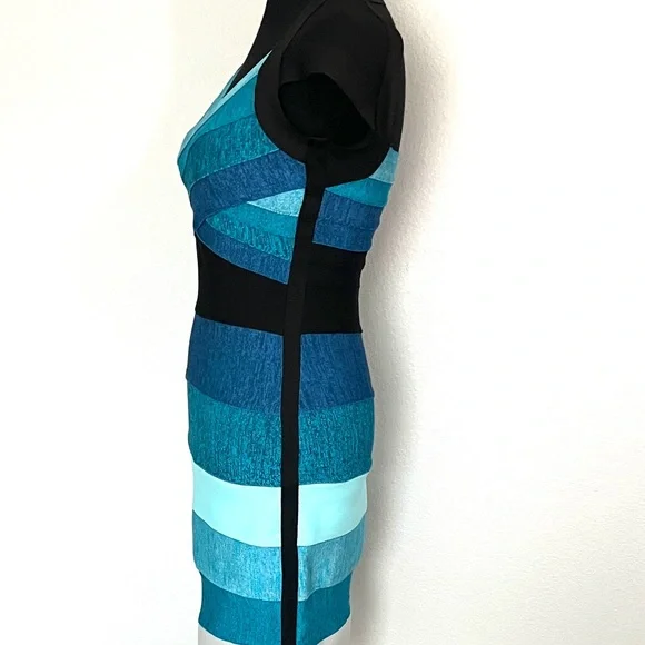 VENUS Teal and Black Striped Bandage Midi Dress - Picture 11 of 13
